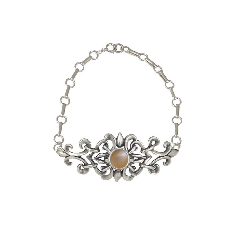 Sterling Silver Filigree Bracelet With Peach Moonstone